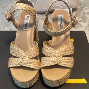 Steve Madden Beige Woven Wedge Sandals
